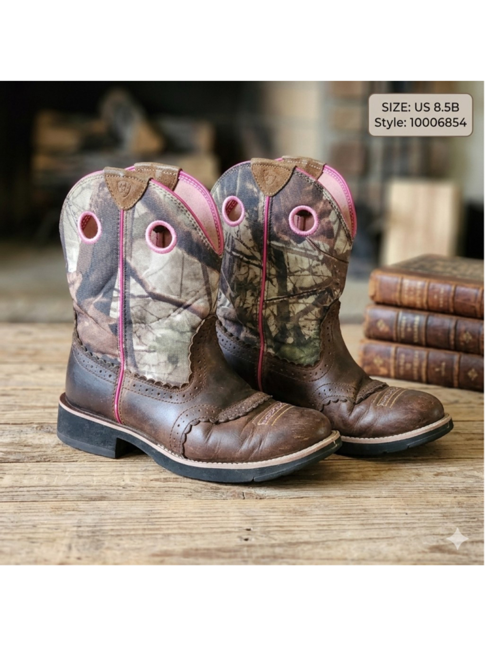 Ariat Fatbaby Cowgirl Boots 10006854 Women's 8.5B Brown Leather Pink Camo